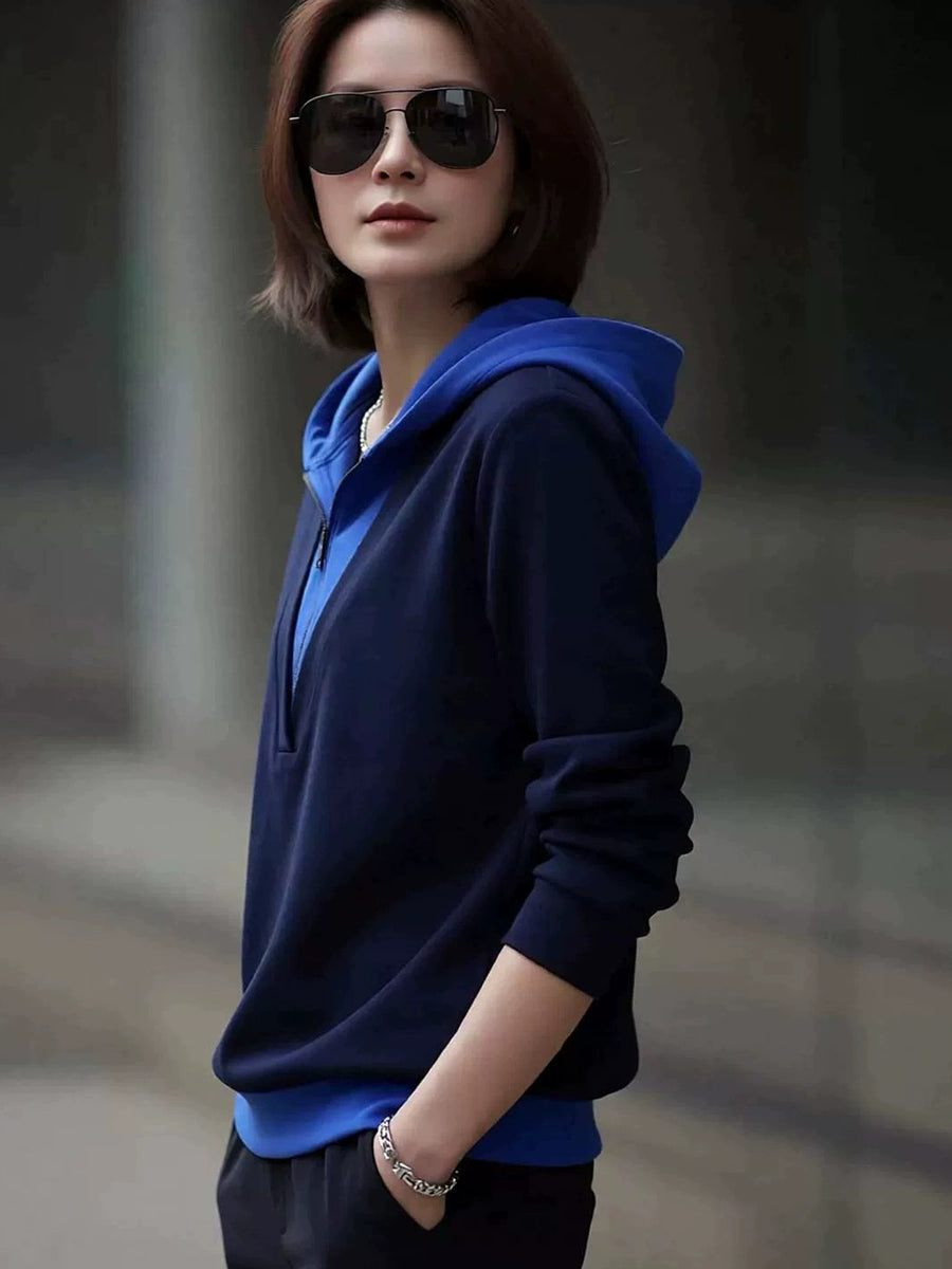 Women's Plus Size Oversized Slim-fit Layered Hoodie Color-block Sweatshirt for Casual Streetwear Fall Travel and Weekend Slimming Everyday Date Night