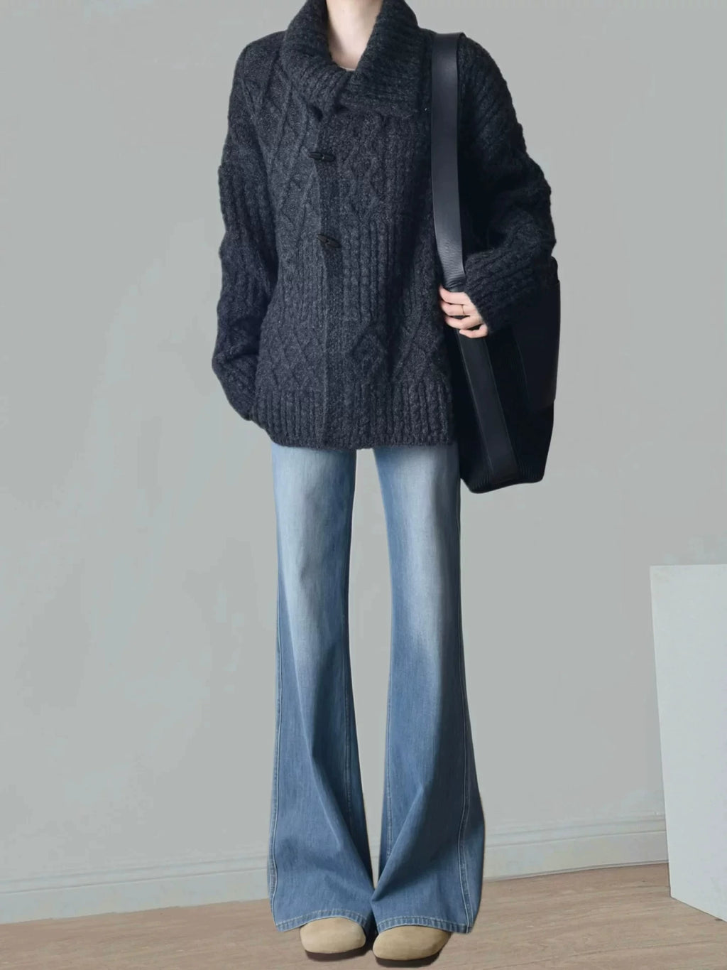 Women's Fall Winter Lapel Oversized Quiet-Luxury Relaxed Casual Knit Cardigan Open-Front Sweater for Office Outfits Work and Weekend Spring Everyday