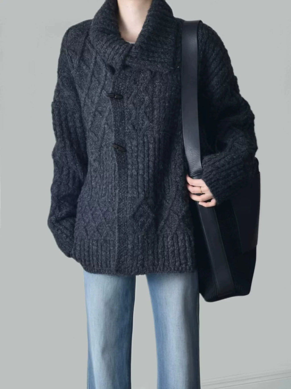 Women's Fall Winter Lapel Oversized Quiet-Luxury Relaxed Casual Knit Cardigan Open-Front Sweater for Office Outfits Work and Weekend Spring Everyday