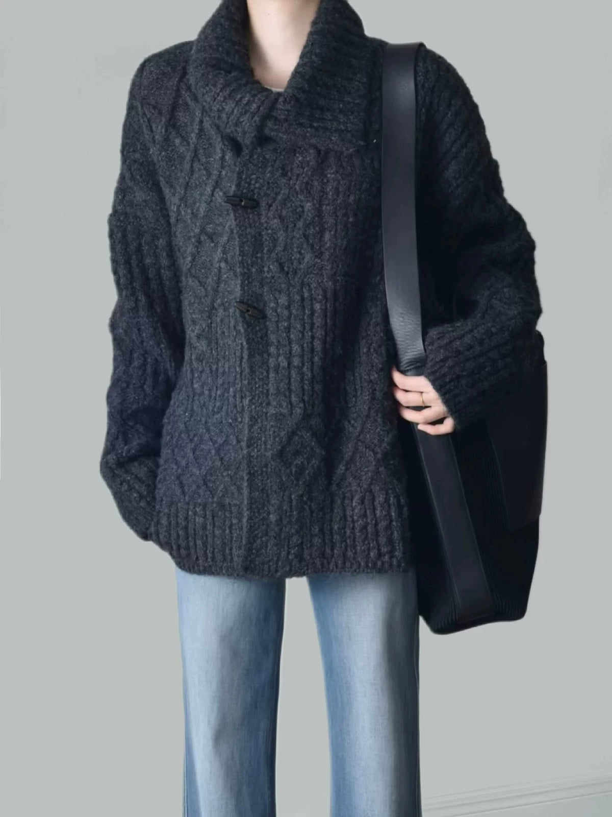 Women's Fall Winter Lapel Oversized Quiet-Luxury Relaxed Casual Knit Cardigan Open-Front Sweater for Office Outfits Work and Weekend Spring Everyday