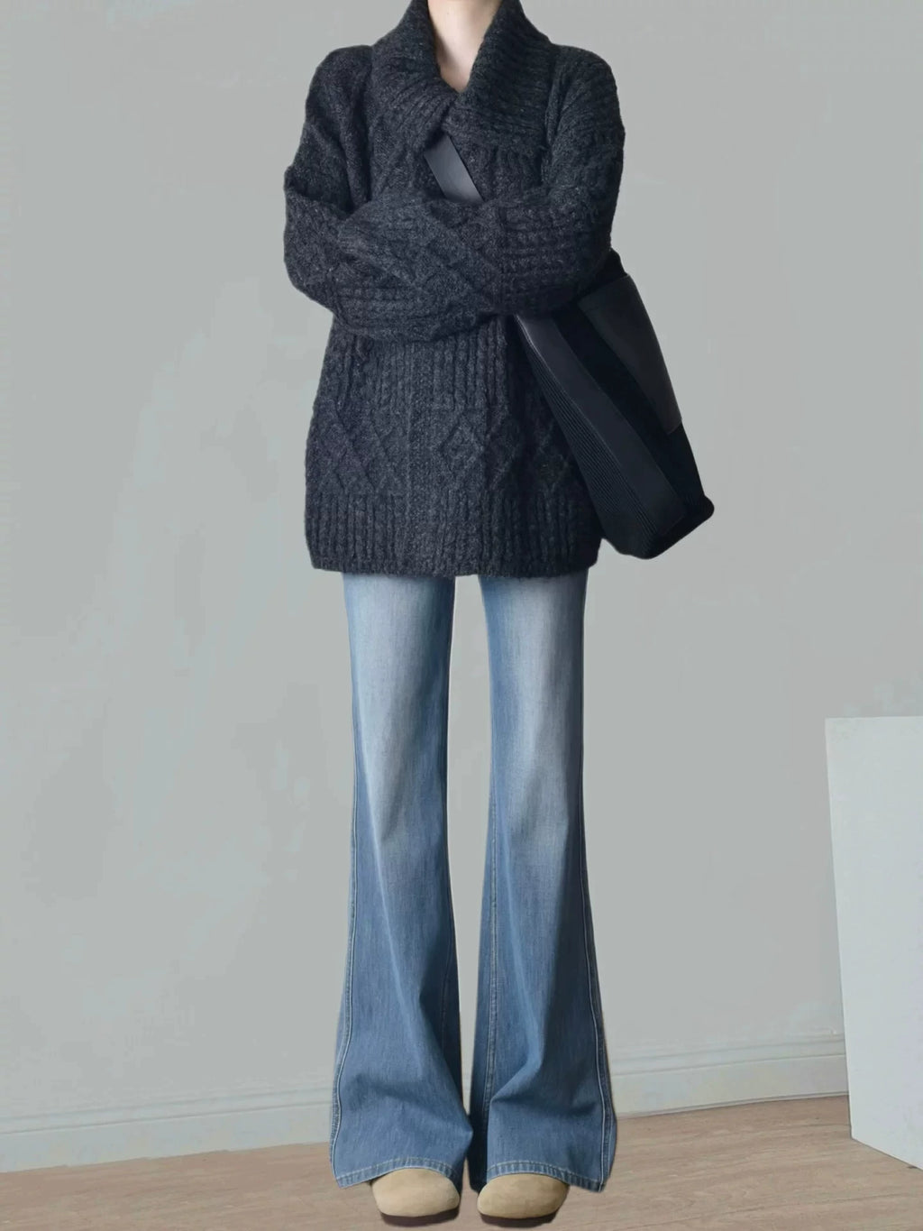 Women's Fall Winter Lapel Oversized Quiet-Luxury Relaxed Casual Knit Cardigan Open-Front Sweater for Office Outfits Work and Weekend Spring Everyday