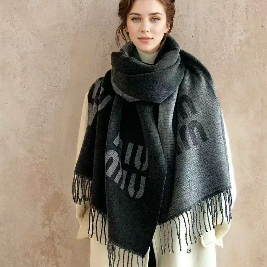 Women's Tassel Fall Winter Thickened Fleece-Lined Shawls Scarves Scarf Fashion Wrap