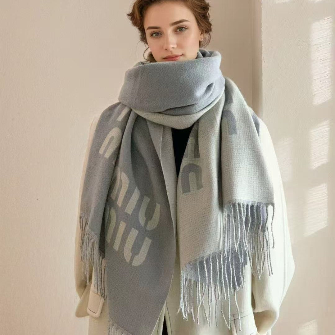 Women's Tassel Fall Winter Thickened Fleece-Lined Shawls Scarves Scarf Fashion Wrap