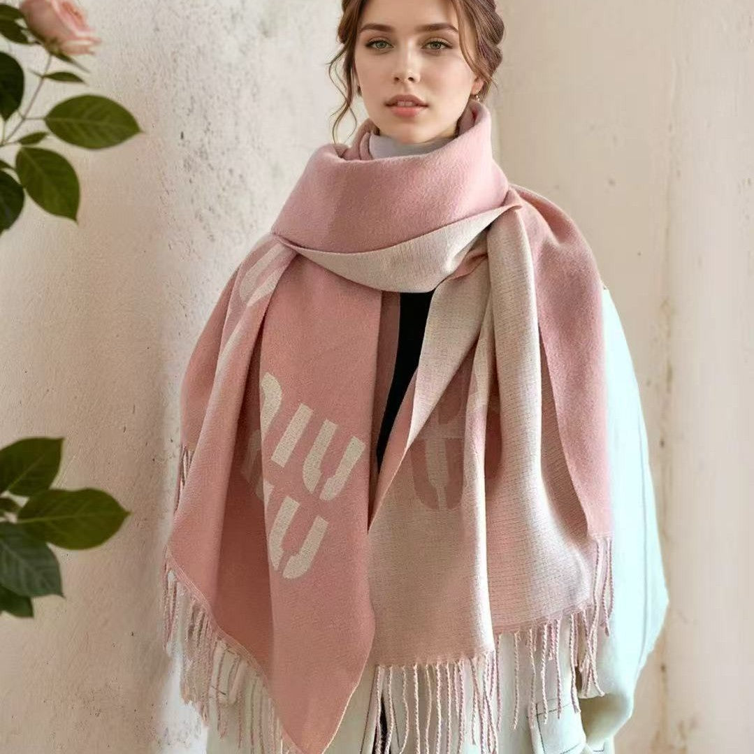 Women's Tassel Fall Winter Thickened Fleece-Lined Shawls Scarves Scarf Fashion Wrap