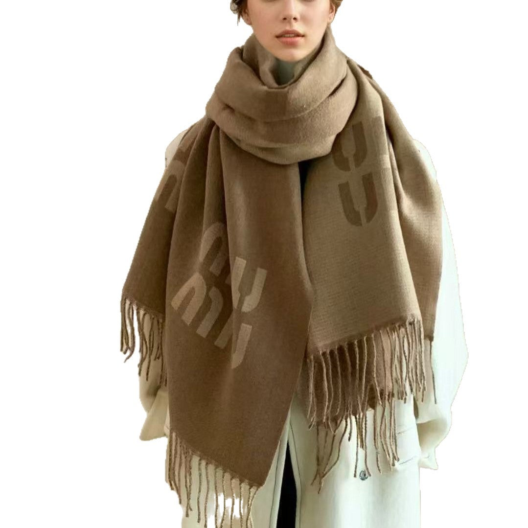 Women's Tassel Fall Winter Thickened Fleece-Lined Shawls Scarves Scarf Fashion Wrap