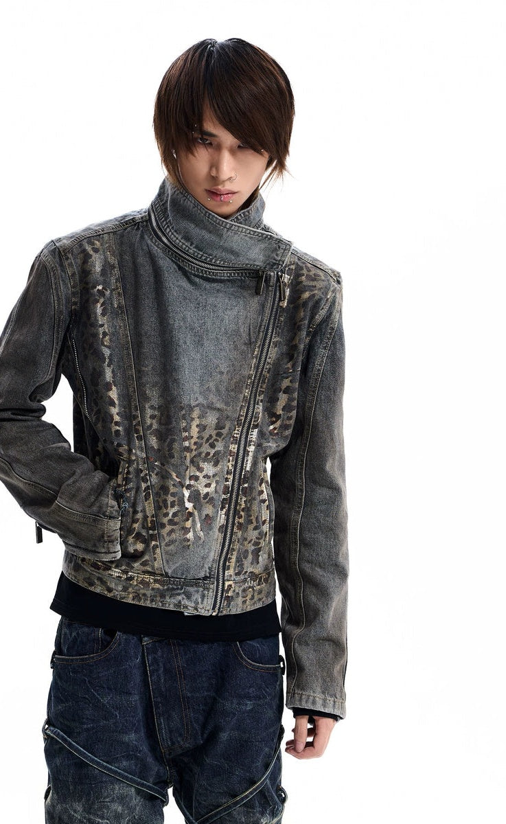 Men's Oxidized Slim-Fit Leopard Jacket Casual Coat for Cold Weather Fall Travel Everyday Wear Outdoor Holiday