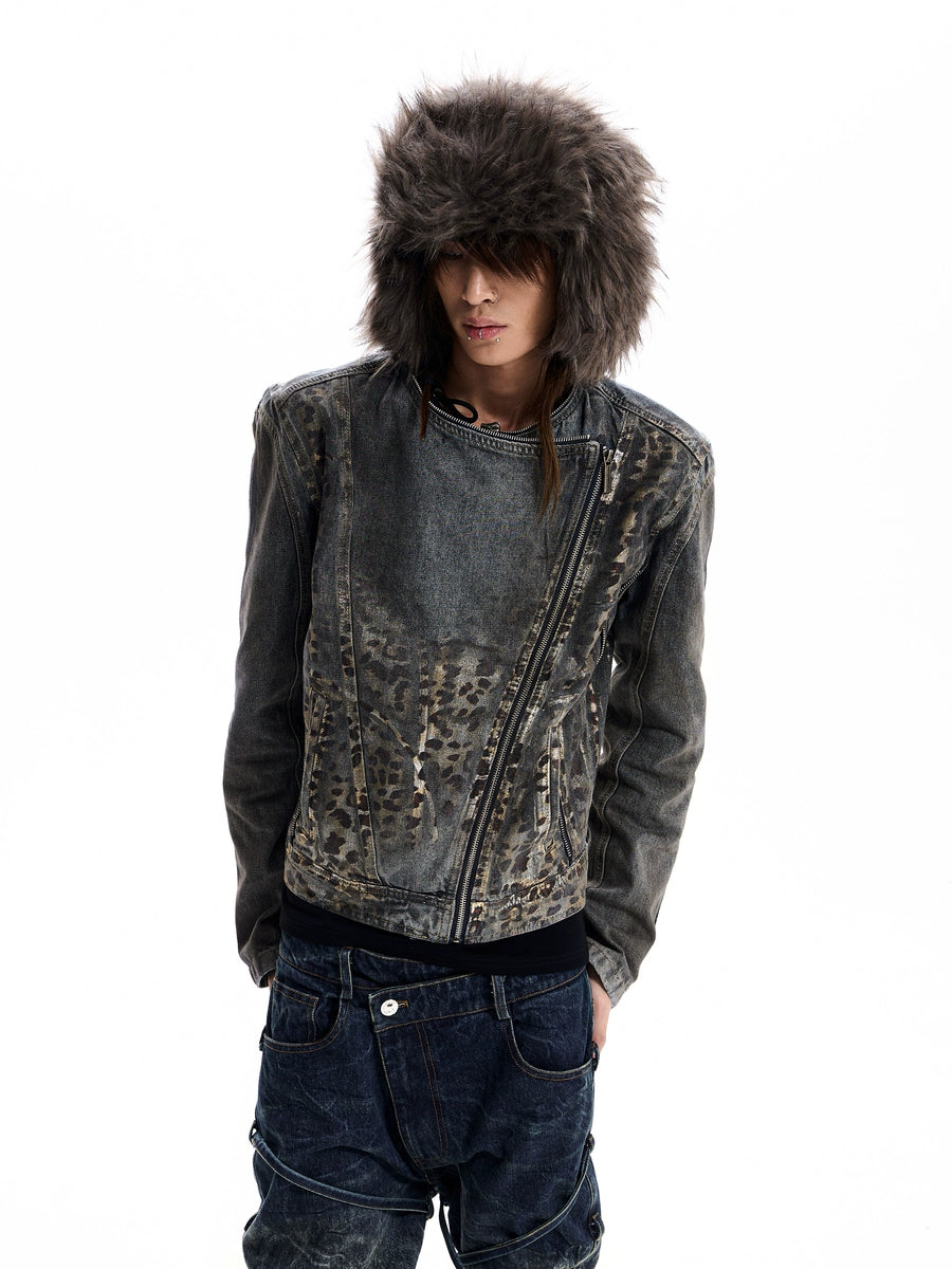 Men's Oxidized Slim-Fit Leopard Jacket Casual Coat for Cold Weather Fall Travel Everyday Wear Outdoor Holiday