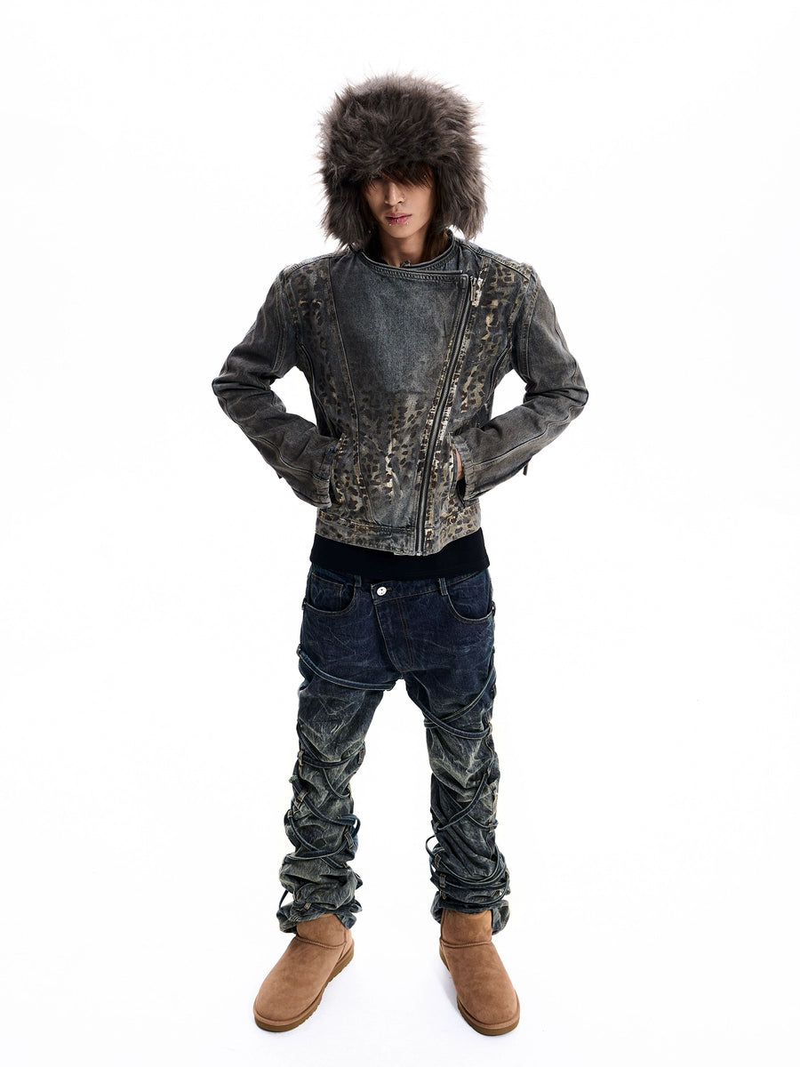 Men's Oxidized Slim-Fit Leopard Jacket Casual Coat for Cold Weather Fall Travel Everyday Wear Outdoor Holiday