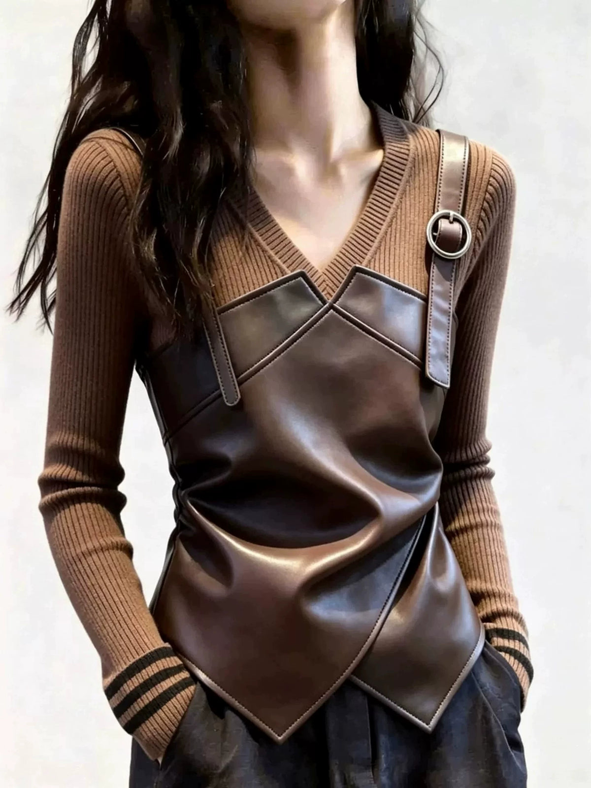 Women's Vest Brown Top Fashion Blouse Shirt for Office Outfits Business Casual Streetwear Weekend Everyday