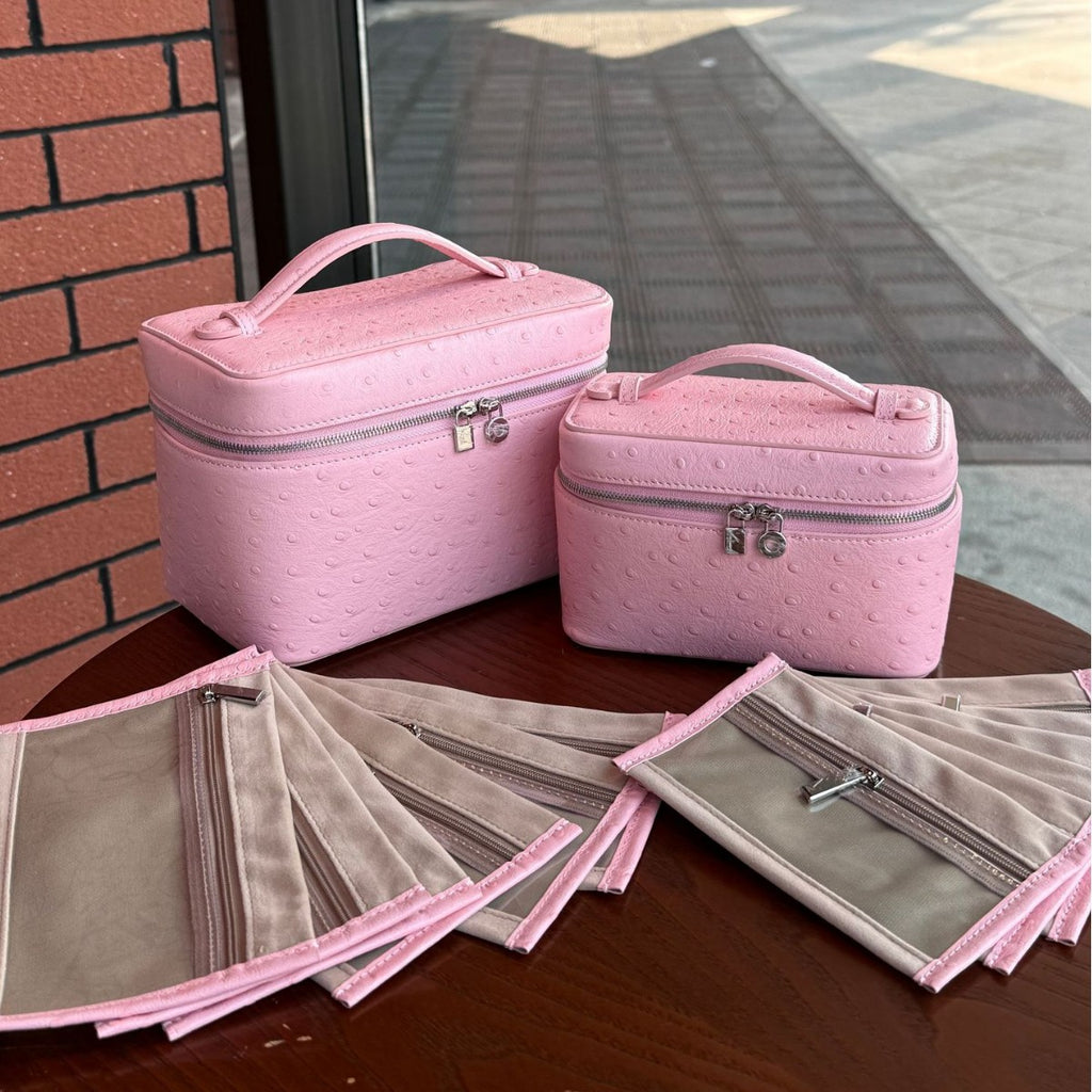 Leather Closed Toe Makeup Bag Travel Cosmetic Pouch Gift Everyday Toiletry Rolling Train Case