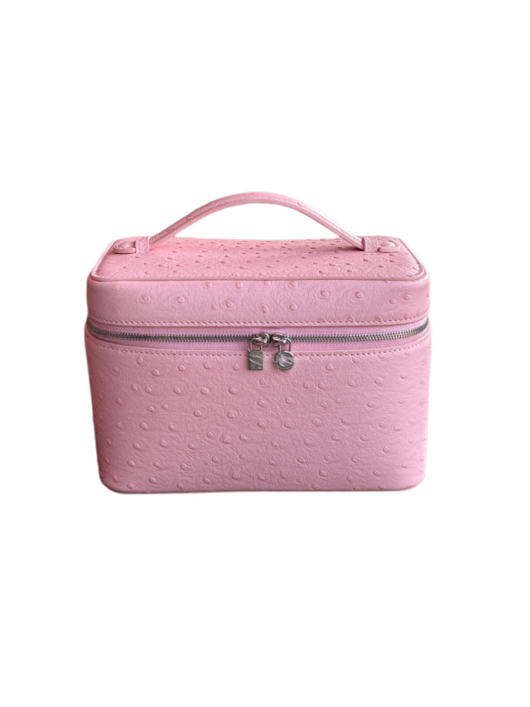 Leather Closed Toe Makeup Bag Travel Cosmetic Pouch Gift Everyday Toiletry Rolling Train Case