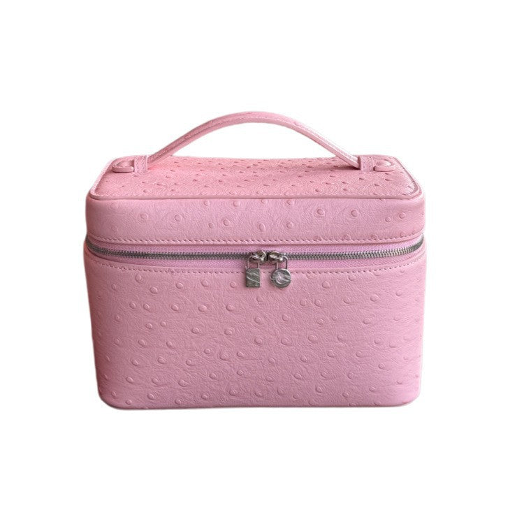Leather Closed Toe Makeup Bag Travel Cosmetic Pouch Gift Everyday Toiletry Rolling Train Case