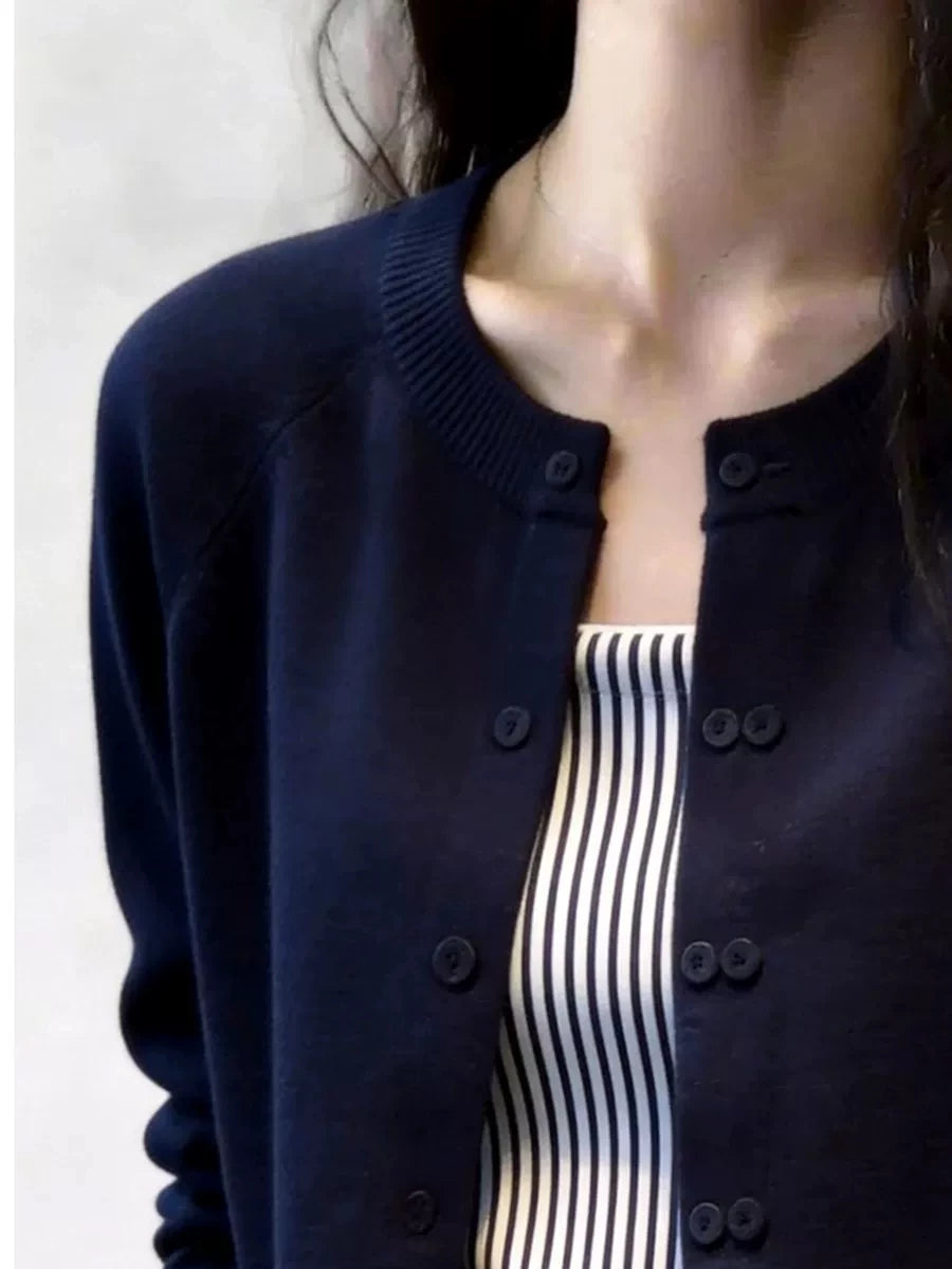 Women's Striped Slim-fit French-inspired Casual Knit Cardigan Open-front Sweater for Office Outfits Fall Work and Weekend Slimming Spring Everyday