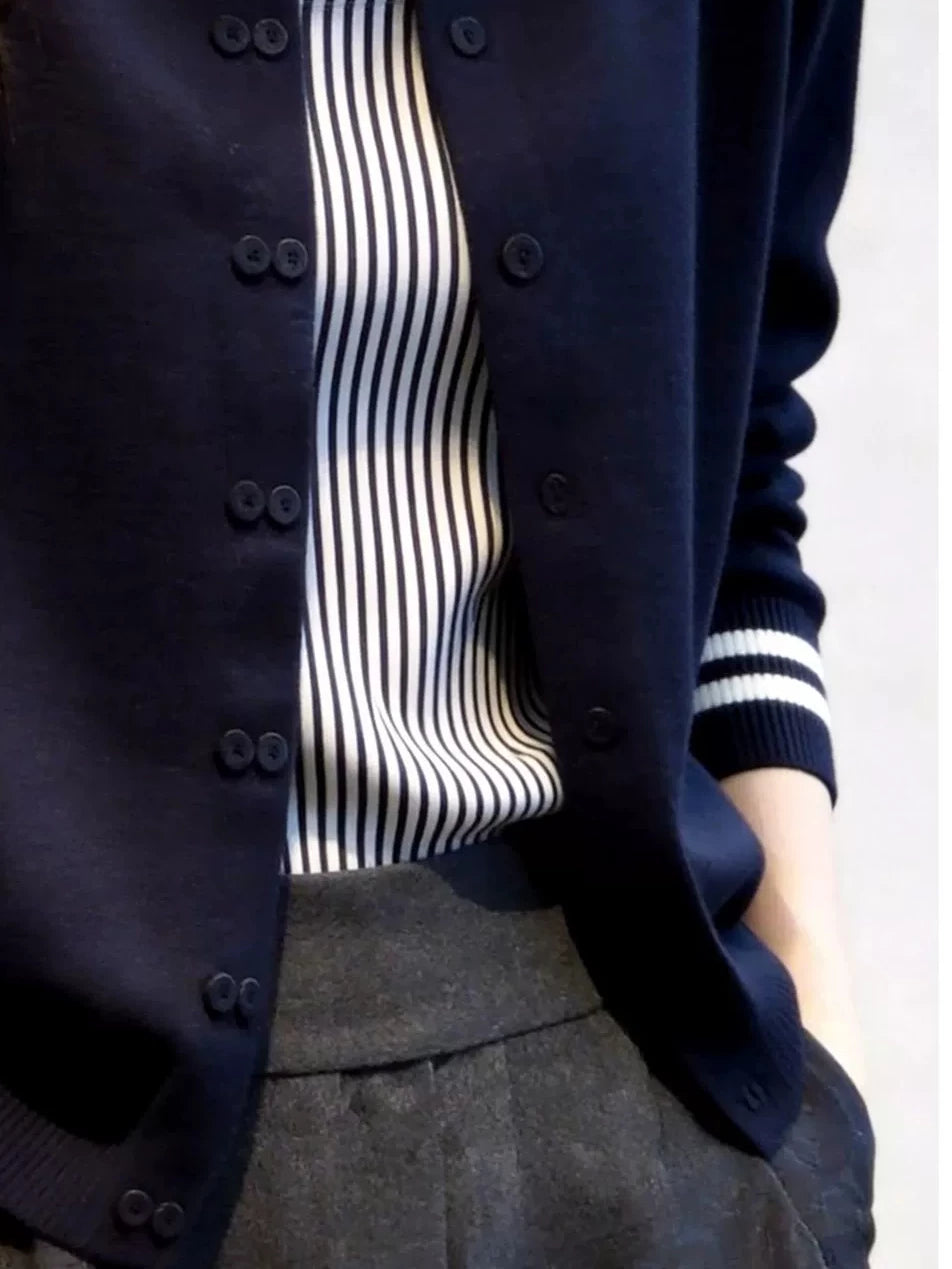 Women's Striped Slim-fit French-inspired Casual Knit Cardigan Open-front Sweater for Office Outfits Fall Work and Weekend Slimming Spring Everyday