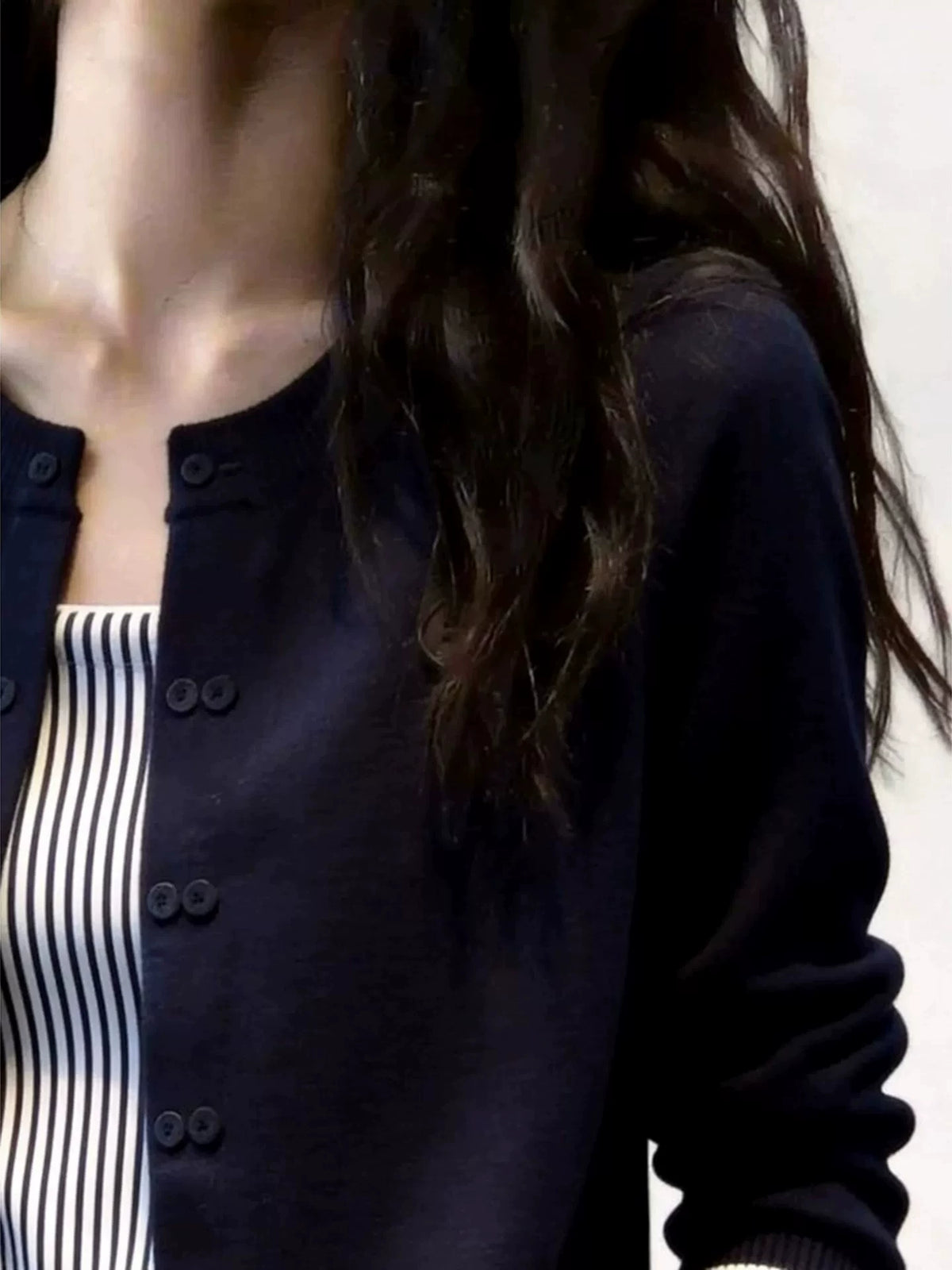 Women's Striped Slim-fit French-inspired Casual Knit Cardigan Open-front Sweater for Office Outfits Fall Work and Weekend Slimming Spring Everyday
