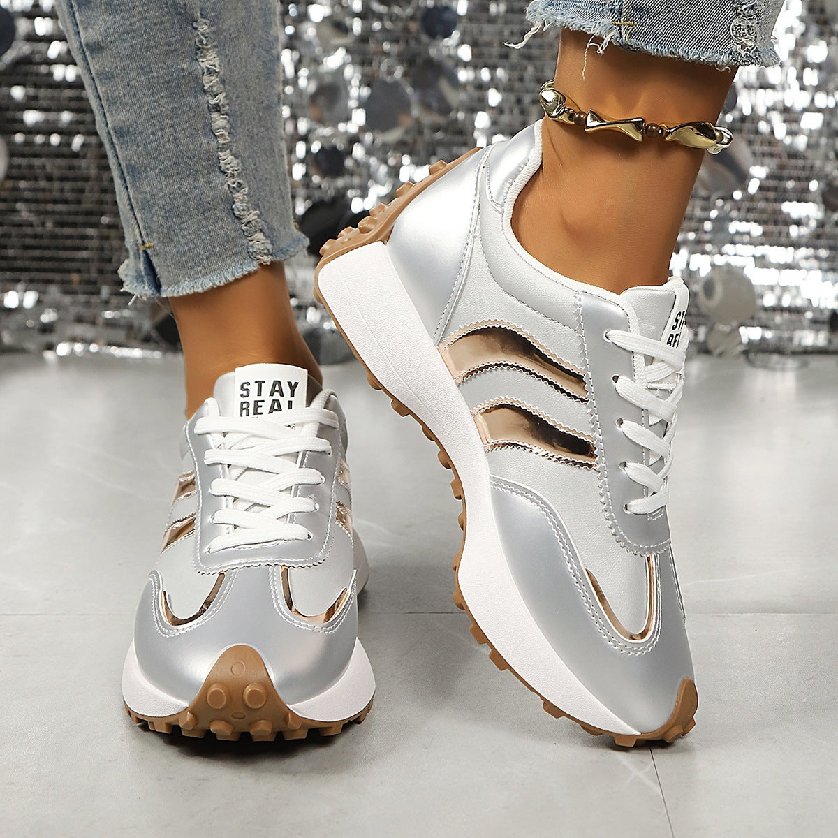 Women's Plus Size Lace-Up Color-Block Dad Sneakers Chunky Retro Running Shoes Casual