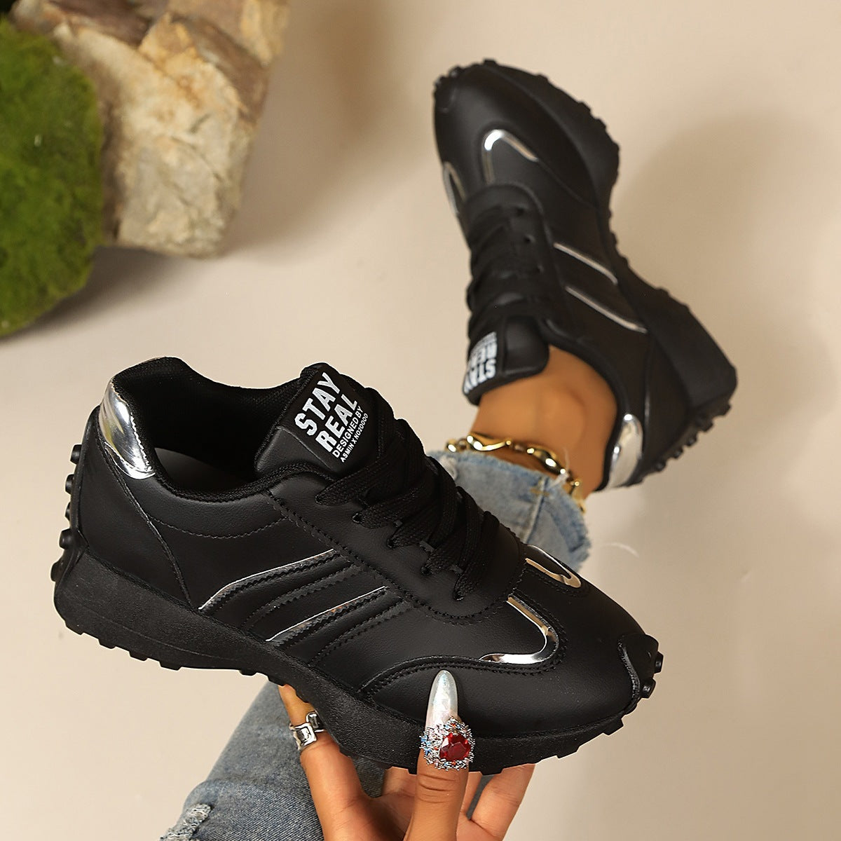 Women's Plus Size Lace-Up Color-Block Dad Sneakers Chunky Retro Running Shoes Casual