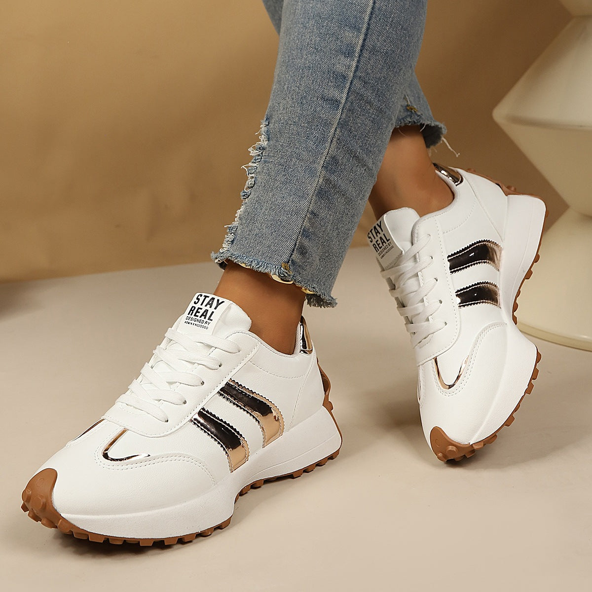 Women's Plus Size Lace-Up Color-Block Dad Sneakers Chunky Retro Running Shoes Casual