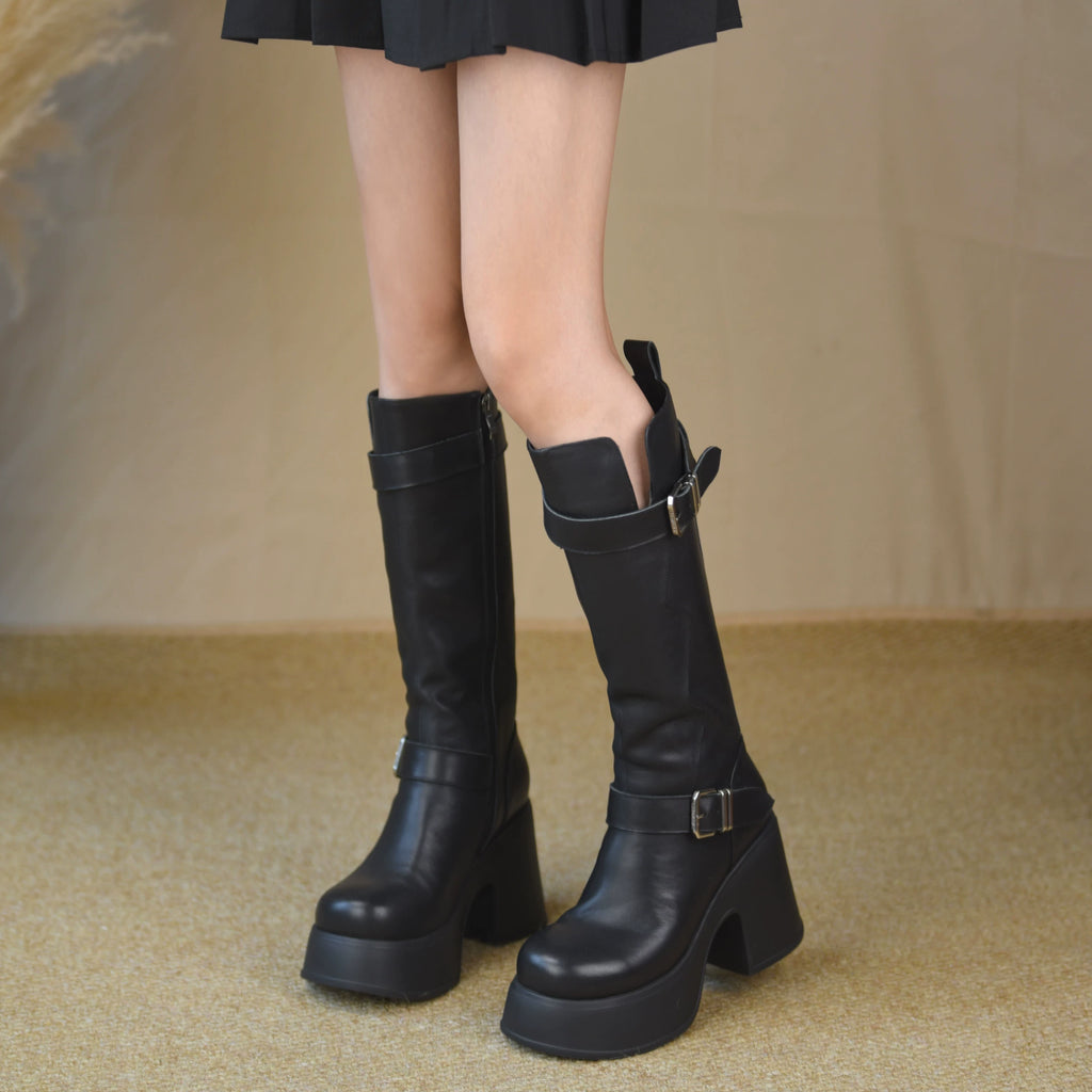 Women's Fall Winter Chunky Sole Platform Block Heel High Heel Tall Riding Boots for Office and Weekend Streetwear Everyday Wear Date Night