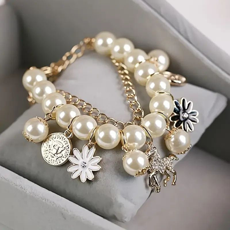Pearl floral cuff bracelet by Yoshan, detail view 5