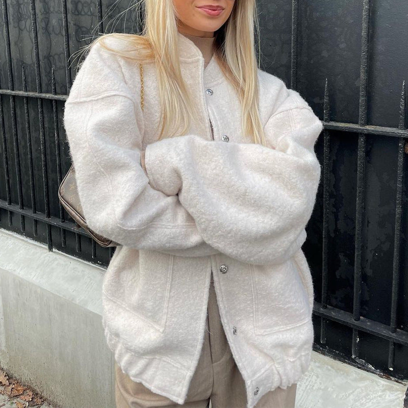 Women's Mandarin Collar Oversized Long Sleeve Jacket Casual Coat Outerwear Travel