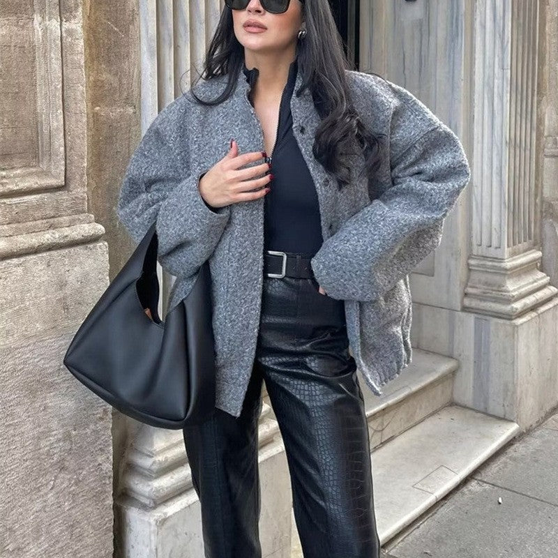 Women's Mandarin Collar Oversized Long Sleeve Jacket Casual Coat Outerwear Travel