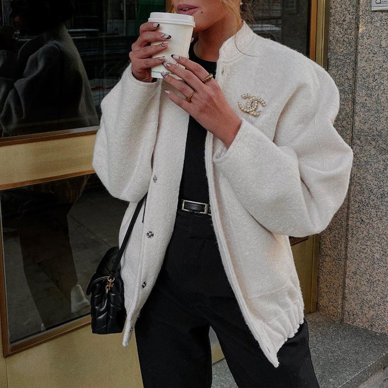 Women's Mandarin Collar Oversized Long Sleeve Jacket Casual Coat Outerwear Travel