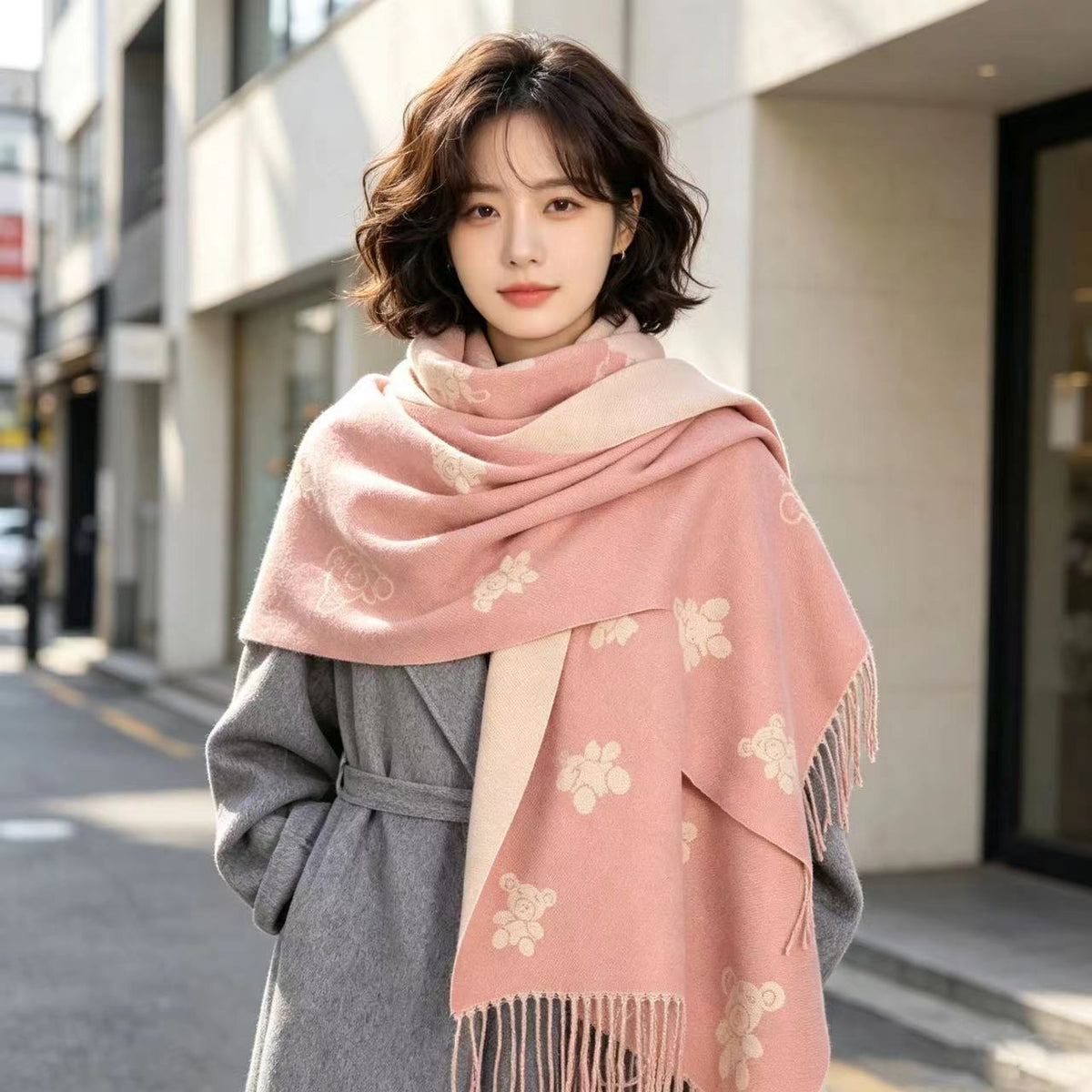 女士秋冬加厚加绒韩版披肩围巾时尚围裹