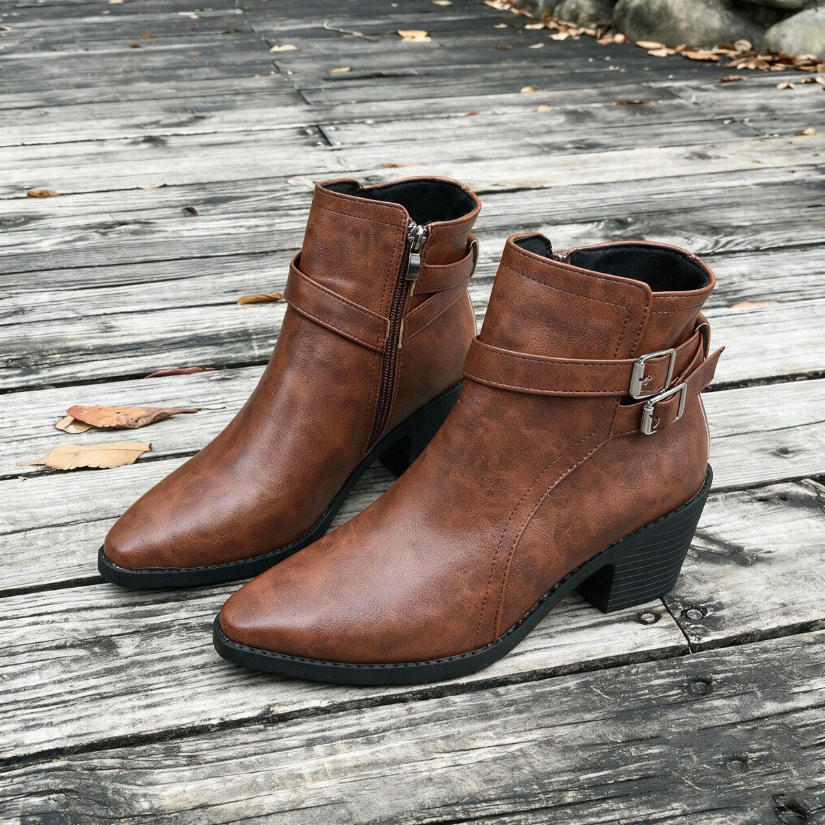 Women's Pointed Toe Block Heel Plus Size Side Zip Ankle Boots Short Booties