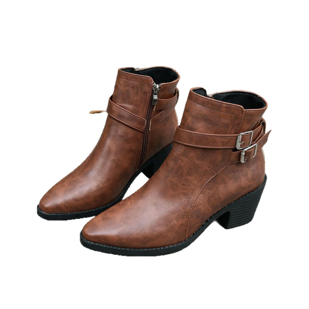 Women's Pointed Toe Block Heel Plus Size Side Zip Ankle Boots Short Booties