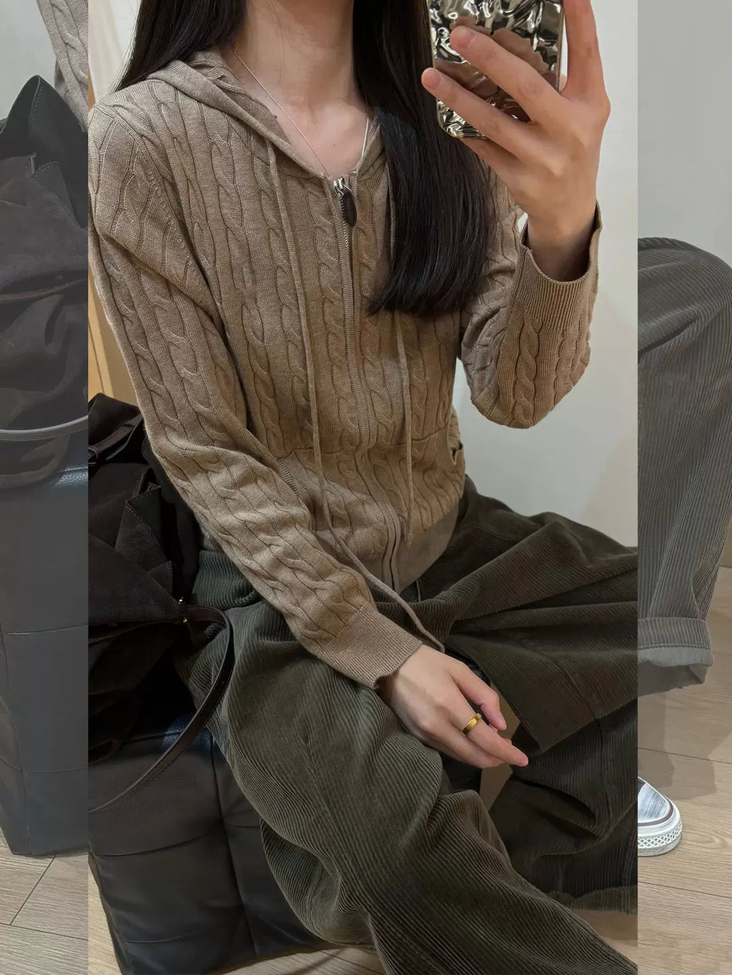 Women's Office Corduroy Workwear Hooded Quiet-Luxury Casual Knit Cardigan Open-Front Sweater for Summer Nights Fall Work and Weekend Spring Everyday