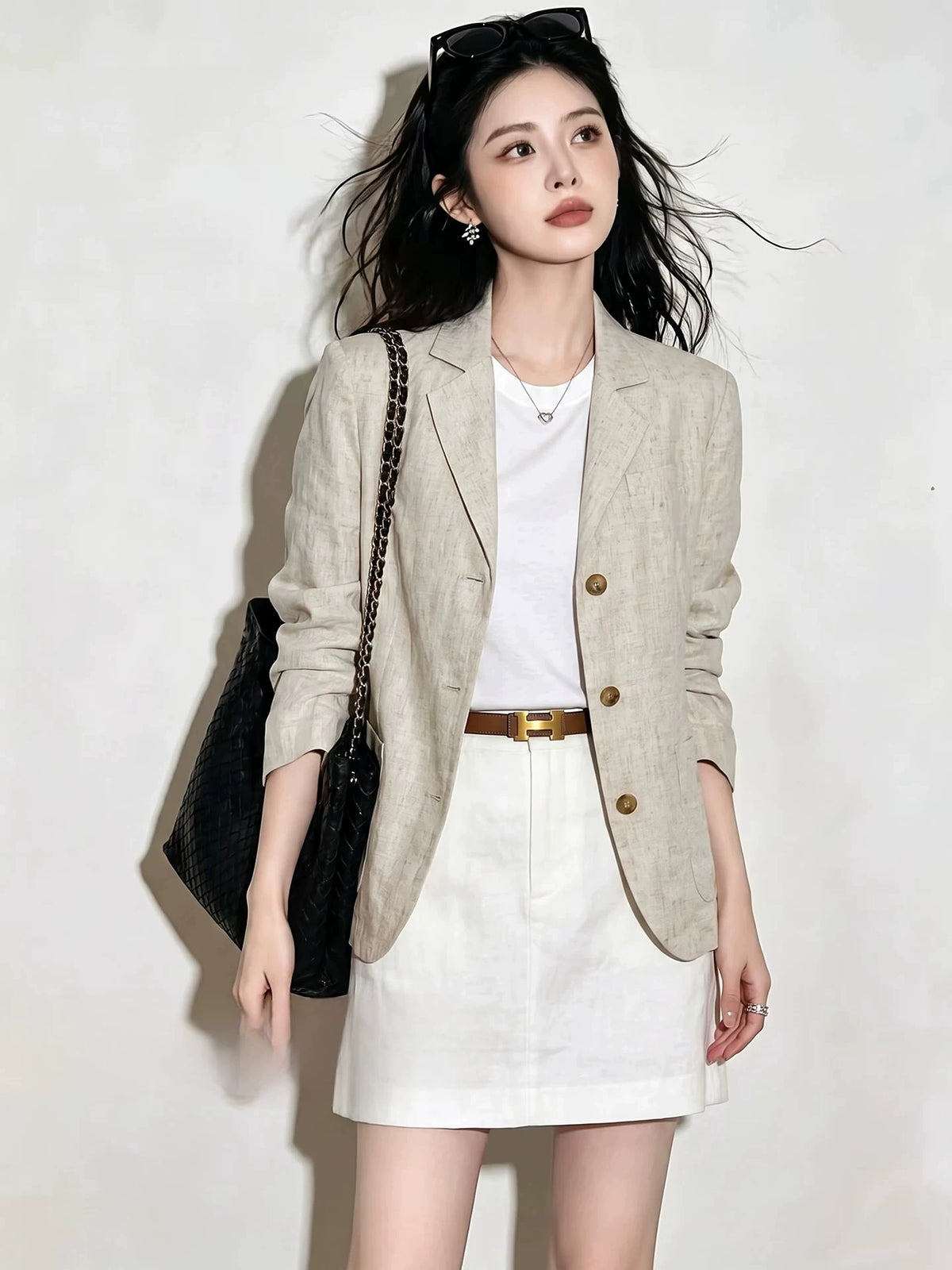 Women's Linen Blazer Office Workwear Jacket Business Casual Holiday Everyday Seasonal Look Date Night Spring Fall