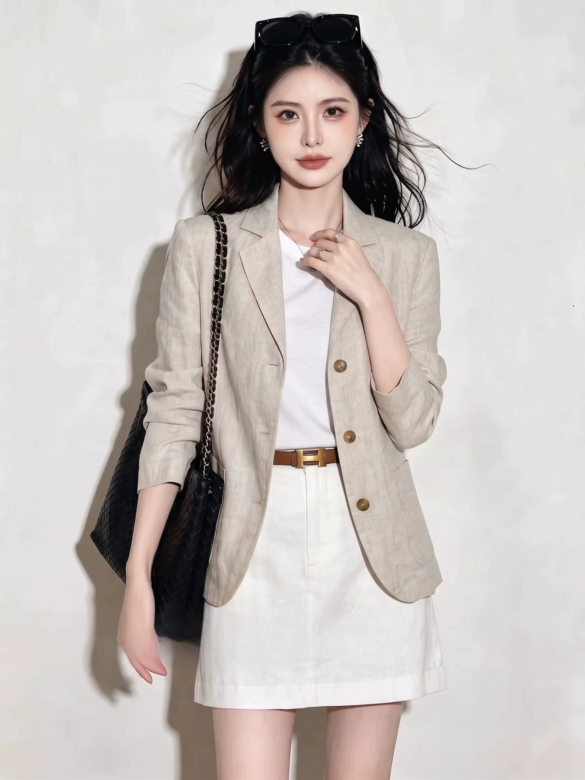 Women's Linen Blazer Office Workwear Jacket Business Casual Holiday Everyday Seasonal Look Date Night Spring Fall