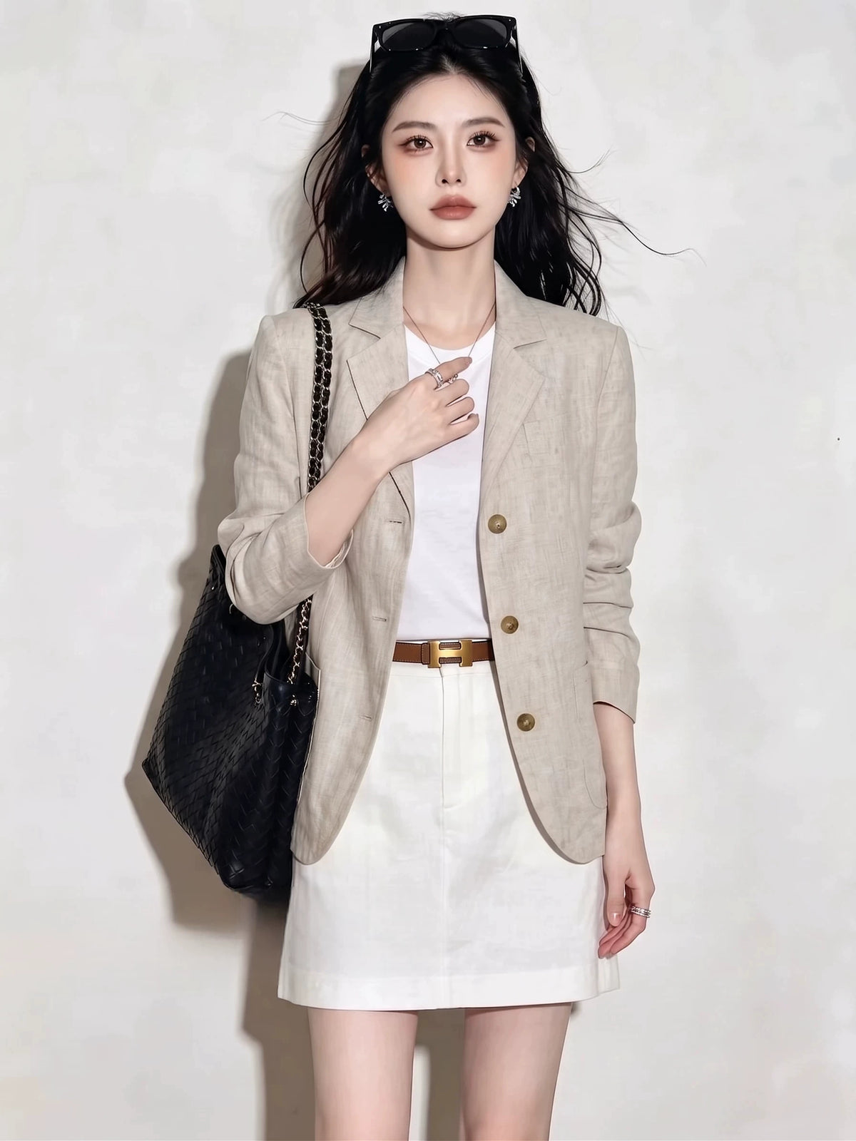 Women's Linen Blazer Office Workwear Jacket Business Casual Holiday Everyday Seasonal Look Date Night Spring Fall