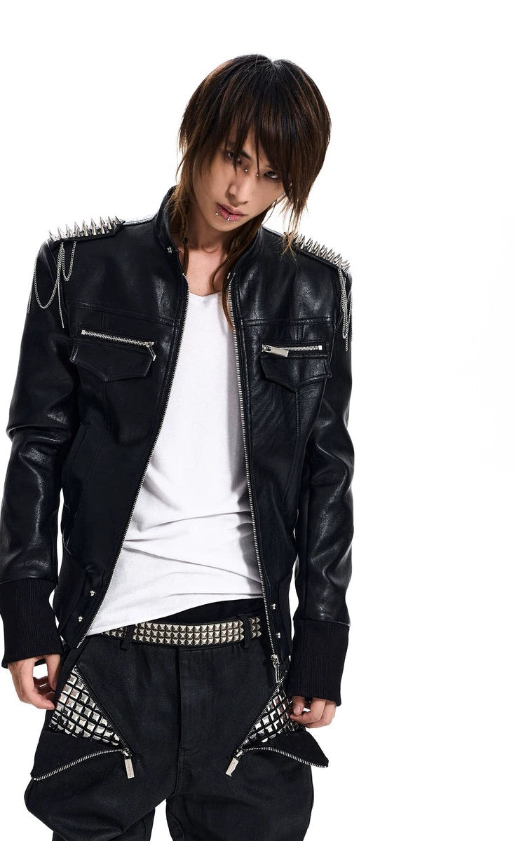 Men's Punk Studded Fall Winter Mandarin Collar Cropped Jacket Casual Coat for Cold Weather Travel Outdoor Holiday Date Night