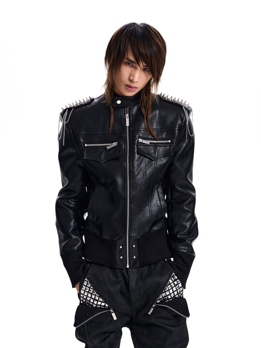 Men's Punk Studded Fall Winter Mandarin Collar Cropped Jacket Casual Coat for Cold Weather Travel Outdoor Holiday Date Night