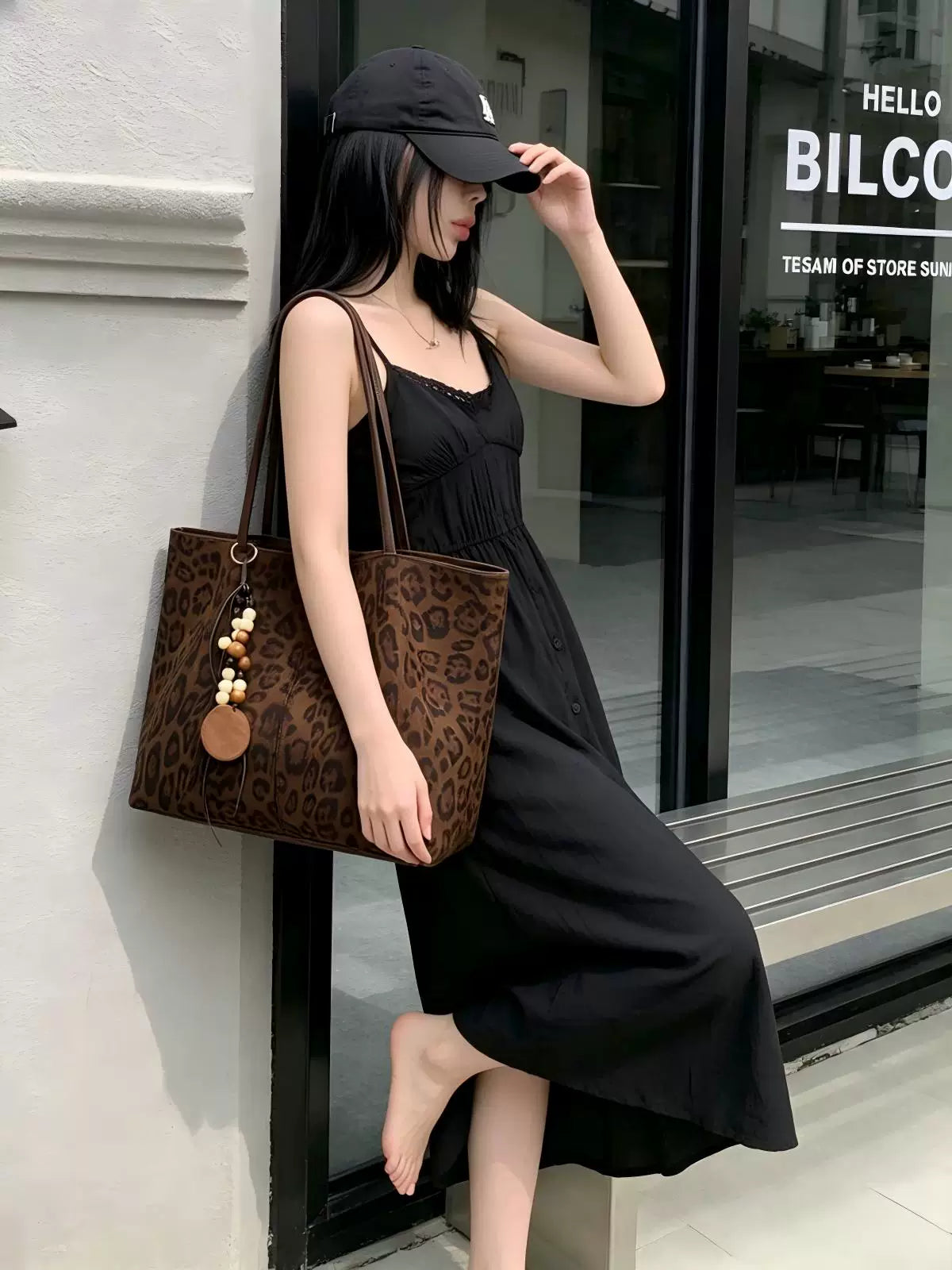 Women's Large-Capacity Fall Winter Suede-Look Office Leopard Workwear Tote Bag Shoulder Crossbody Purse Work and Travel School