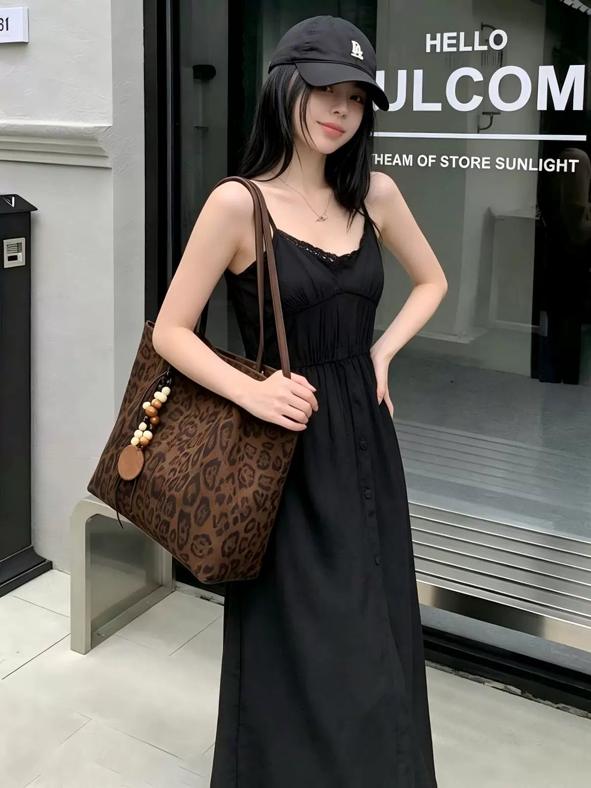 Women's Large-Capacity Fall Winter Suede-Look Office Leopard Workwear Tote Bag Shoulder Crossbody Purse Work and Travel School