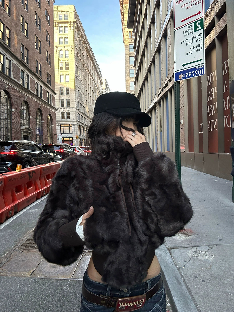 Women's Lapel Fuzzy Zip Faux Fur-lined Jacket for Fall Winter Travel Spring Everyday Wear