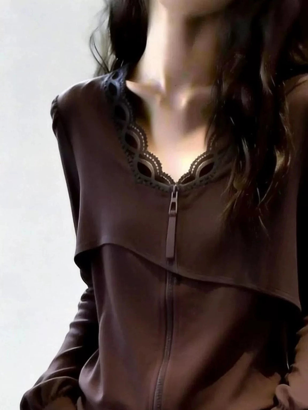 Women's V-Neck Lace Office Zip Workwear Top Fashion Blouse Shirt for Business Casual Streetwear