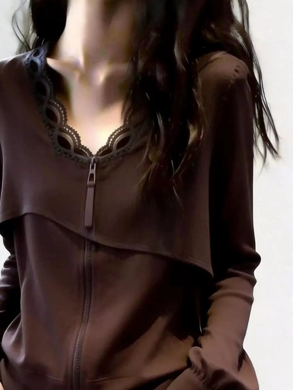 Women's V-Neck Lace Office Zip Workwear Top Fashion Blouse Shirt for Business Casual Streetwear