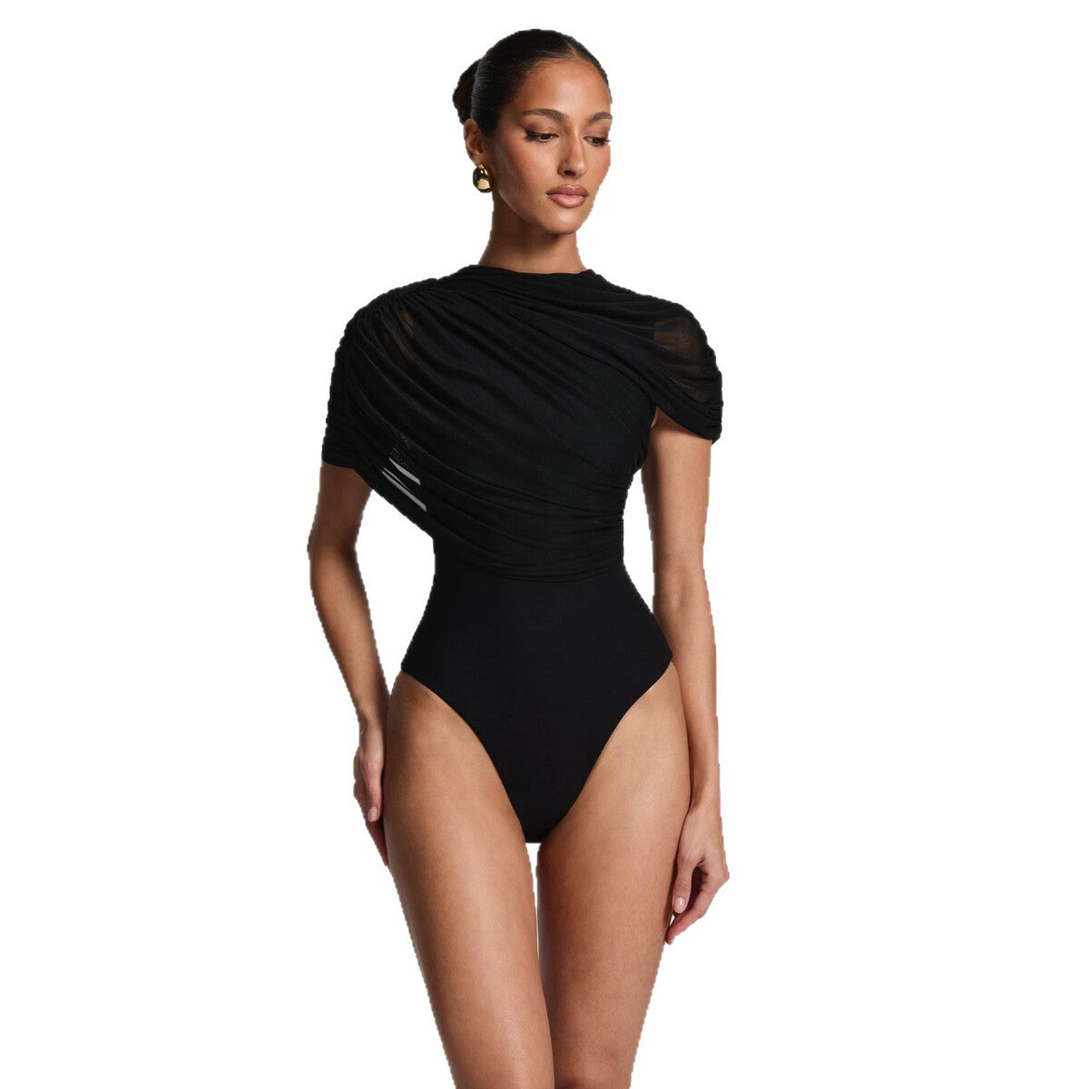 Women's Asymmetric Ruched High-Waist Breathable Mesh Jumpsuit Sleeveless Overall Romper for Office Outfits Date Night Wedding Guest Casual Wear Weekend