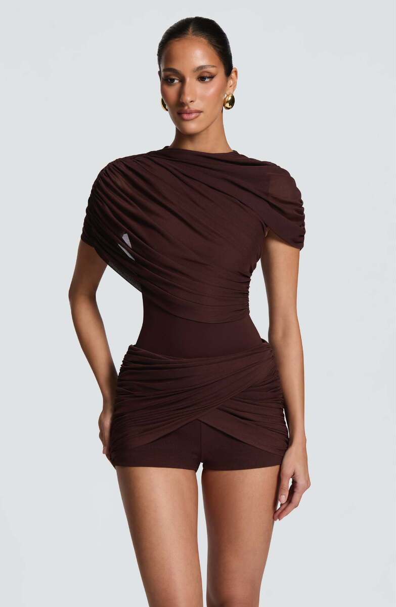 Women's Asymmetric Ruched High-Waist Breathable Mesh Jumpsuit Sleeveless Overall Romper for Office Outfits Date Night Wedding Guest Casual Wear Weekend