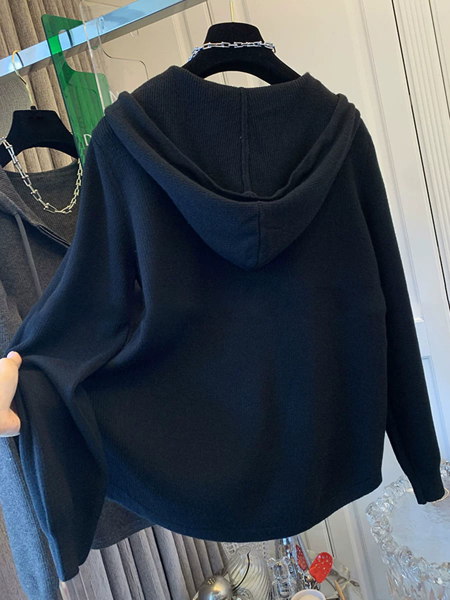 Women's Half-Zip Fall Winter Hooded Plus Size Oversized Slim-Fit Sweater Knit Pullover Top for Casual Outfits Spring Travel Office Everyday Date Night