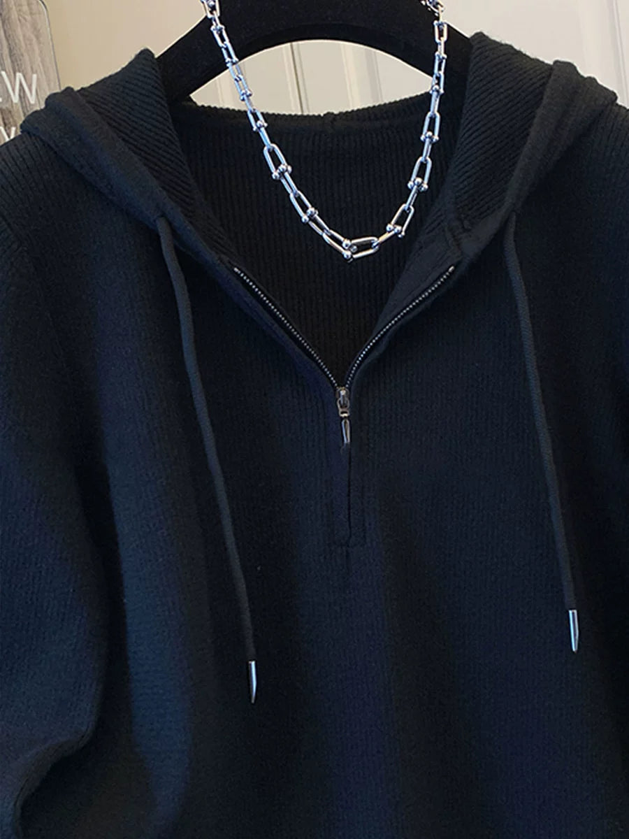 Women's Half-Zip Fall Winter Hooded Plus Size Oversized Slim-Fit Sweater Knit Pullover Top for Casual Outfits Spring Travel Office Everyday Date Night