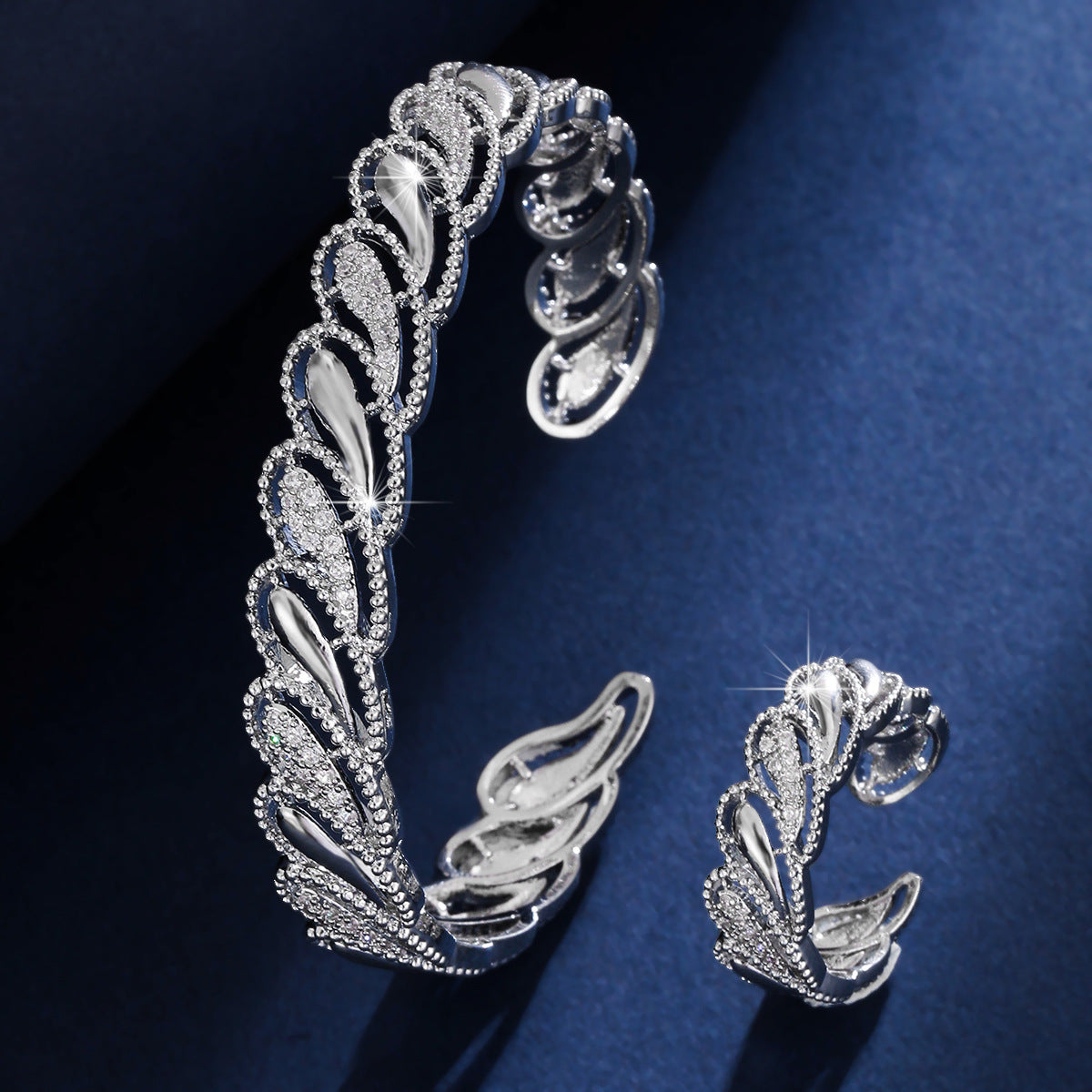 Cubic zirconia cutout cuff bracelet by Yoshan, detail view 8