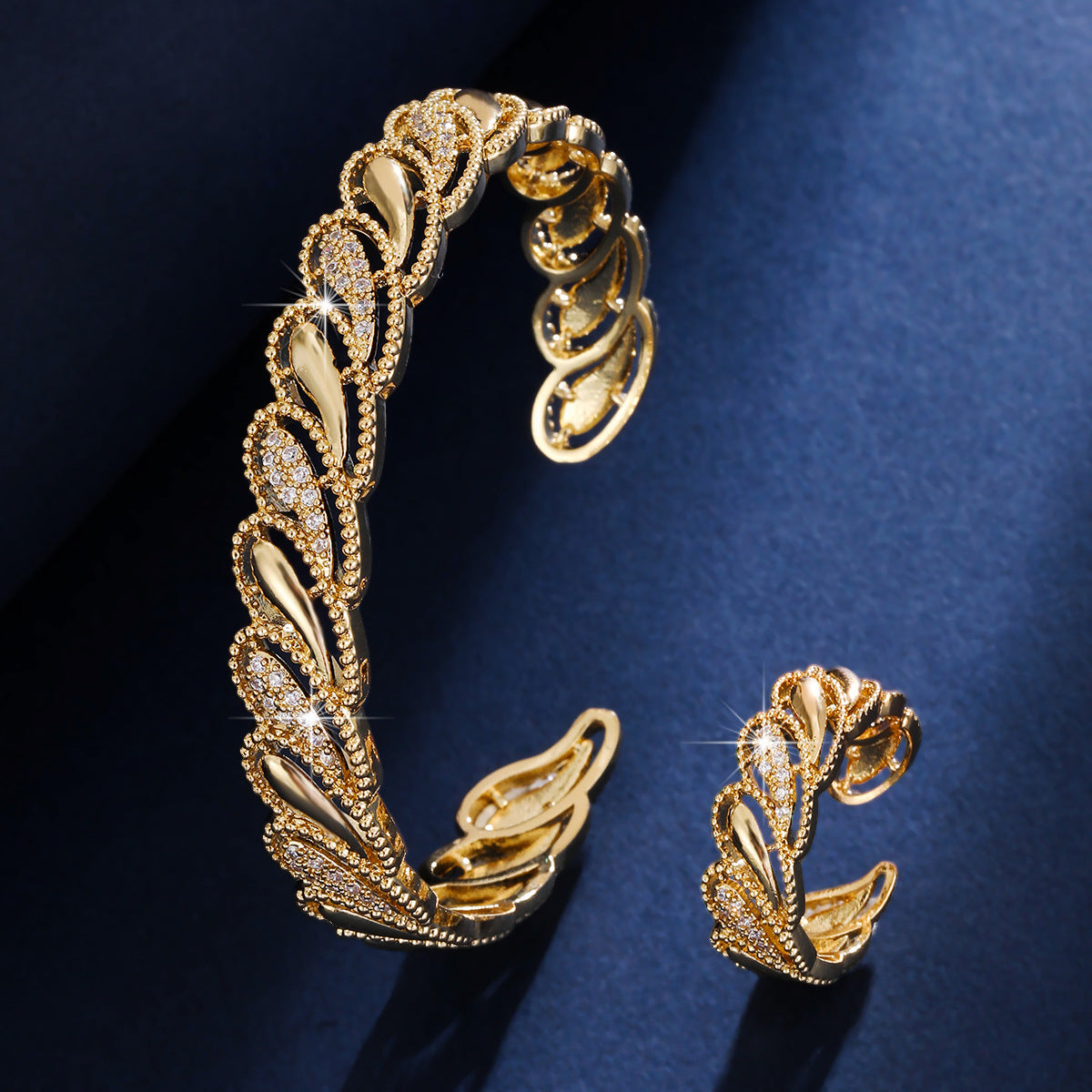 Cubic zirconia cutout cuff bracelet by Yoshan, detail view 6