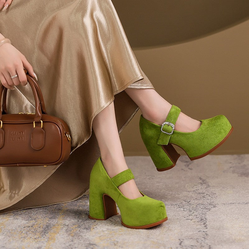 Women's Summer Platform Block Heel Korean-Style Mary Jane Pumps Strap Dress Heels