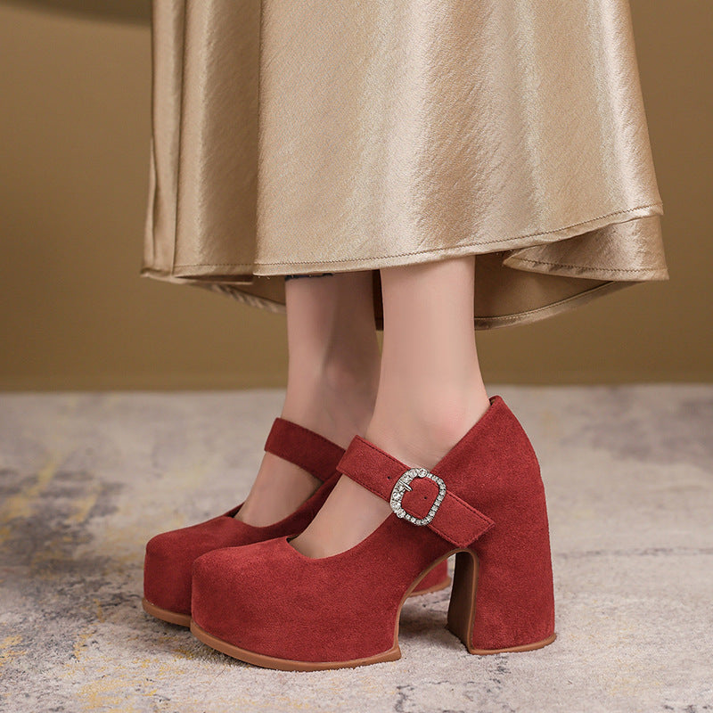 Women's Summer Platform Block Heel Korean-Style Mary Jane Pumps Strap Dress Heels