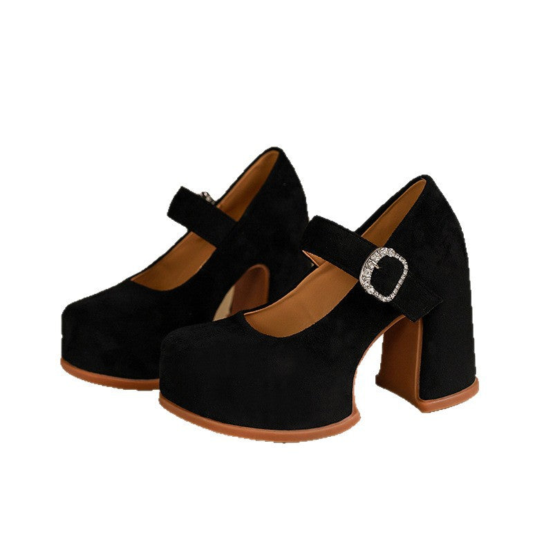 Women's Summer Platform Block Heel Korean-Style Mary Jane Pumps Strap Dress Heels